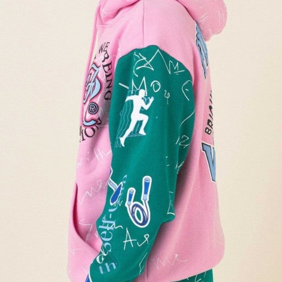 NWT FIRST ROW COLOR BLOCK COMBO ALL OVER GRAPHIC PRINT PUFF PRINT HOODIE XL - Picture 3 of 11